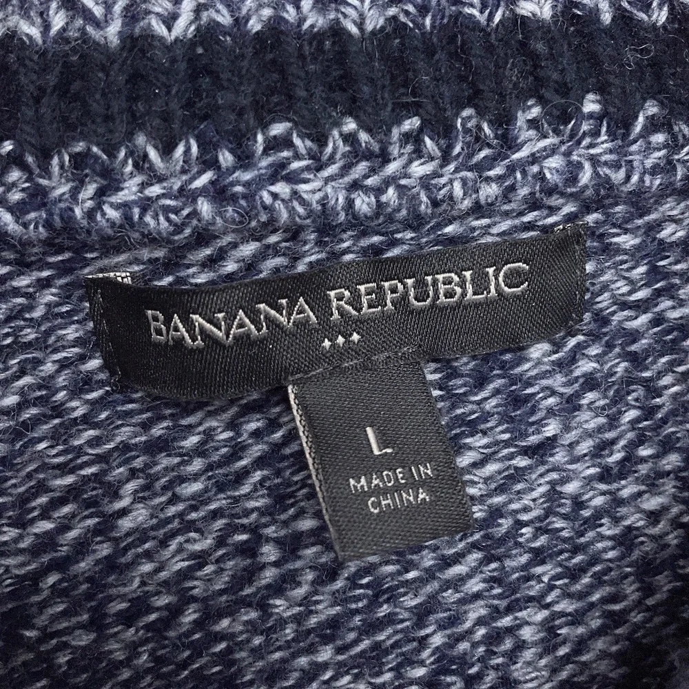 Banana Republic Sweater Men Large Blue White Marled Grandpa Preppy Wool Classic